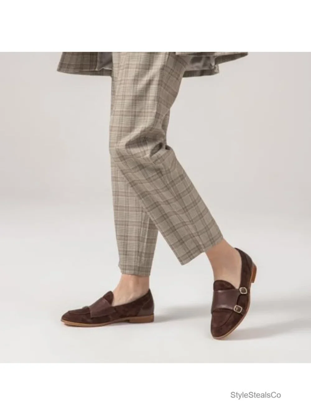 Genuine Leather Monk Strap Loafers Flat Slip-on Comfort Business Casual